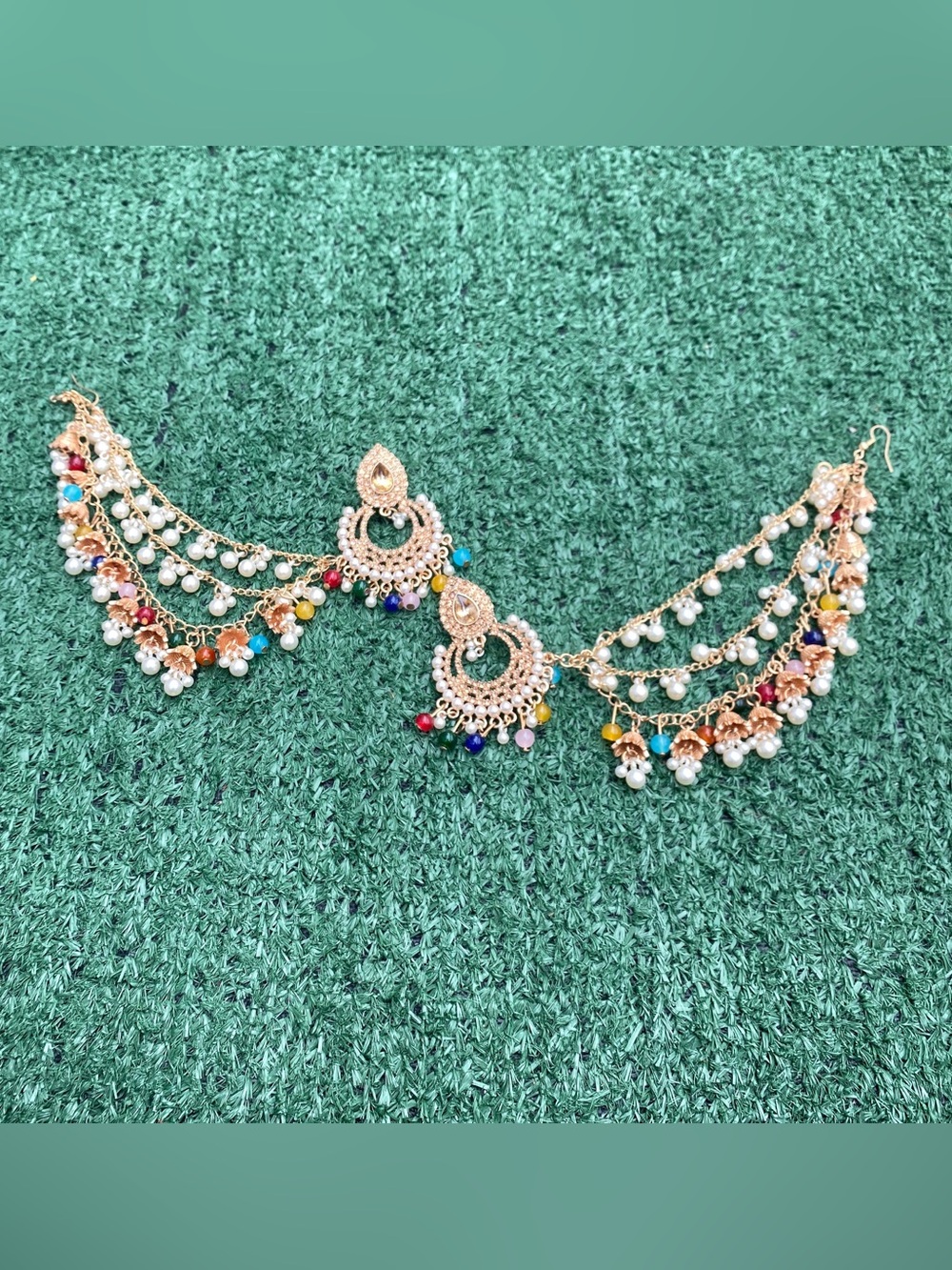 Gold-Tone Multicolor Beaded Bridal earrings with Pearl Drops